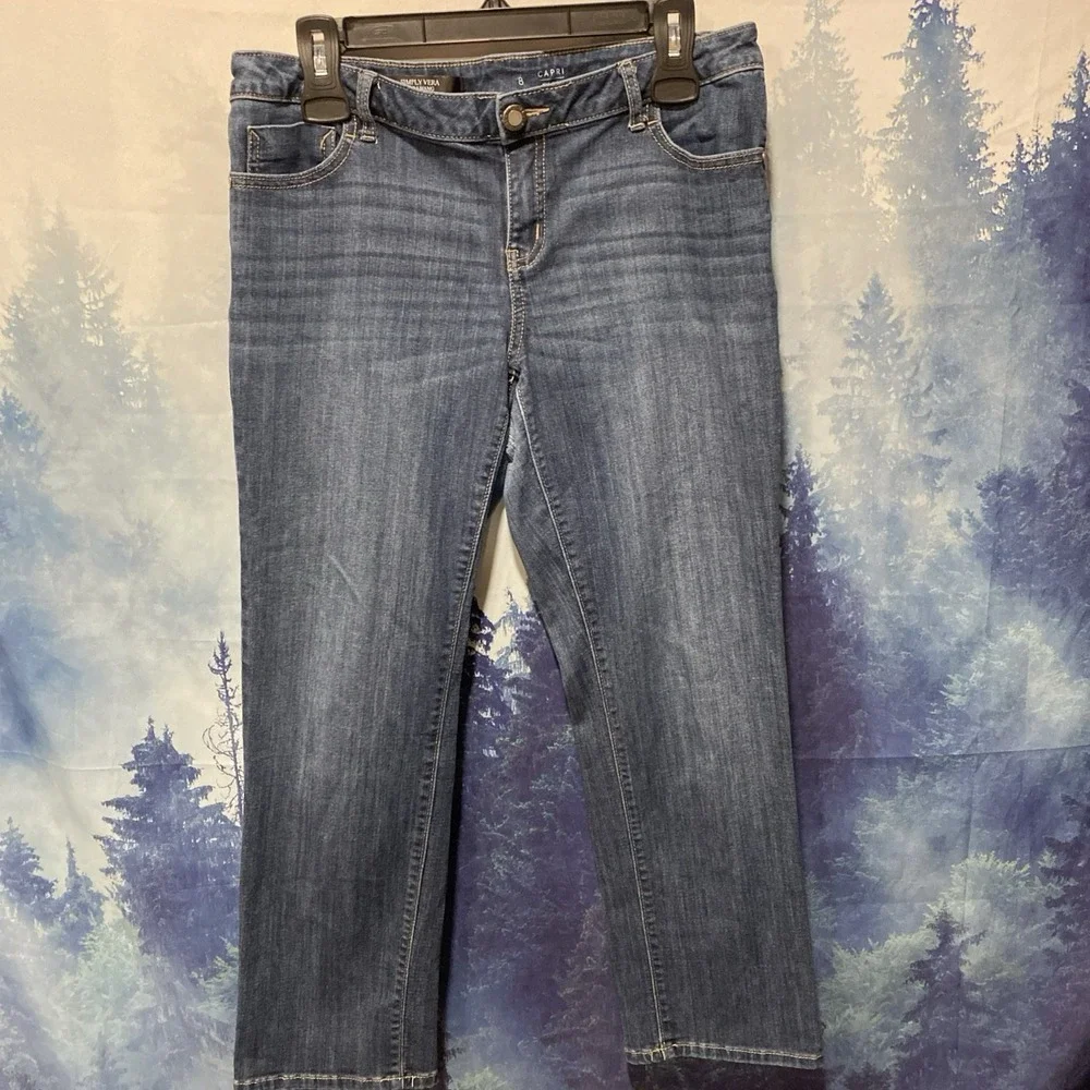Simply Vera Vera Wang Capri Jeans Womens 8 Blue Dark Wash Mid Rise